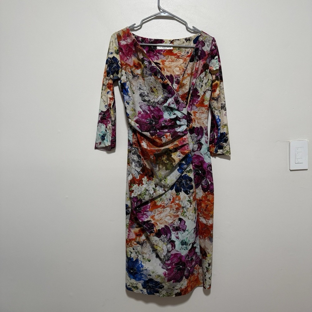 Chiara Boni Anemoni Floral Ruched V-Neck Dress Size 50